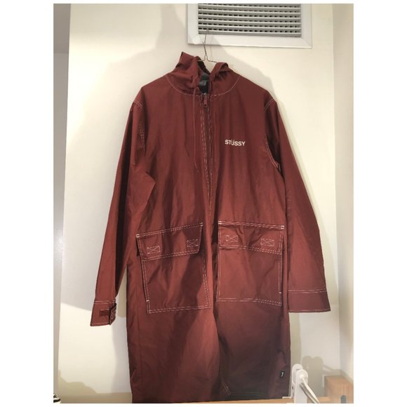 Stussy zip long coat men’s small maroon red jacket - Picture 10 of 10